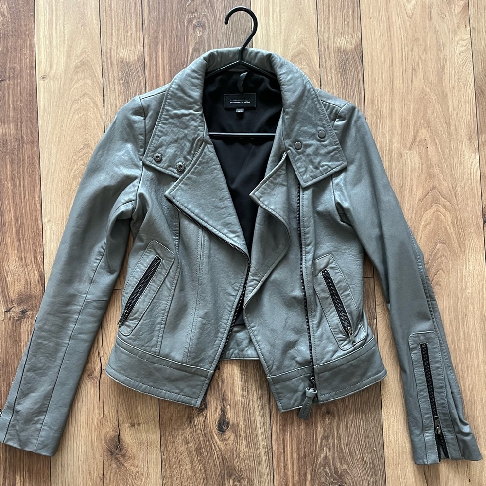 Mackage Gray Leather Jacket Asymmetrical Zipper XS